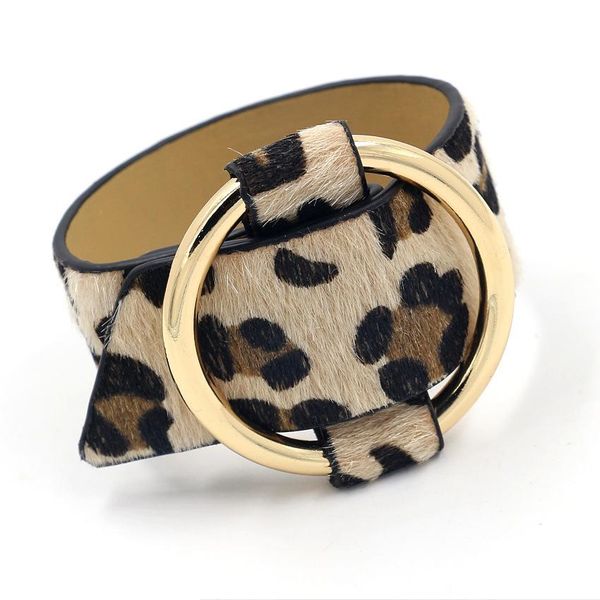 Adjustable Metal Ring Bracelet Leopard Print Horse Hair Pu