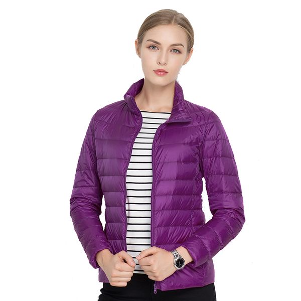 

winter warm ultralight thin women down jacket short slim stand - collar coat, Black