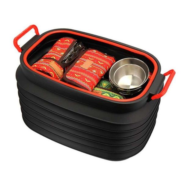 

picnic water bucket folding portable with handles bag lid for fishing camping car travel storage tableware container accessory