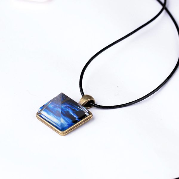 

luminous star series necklace crystal pyramid triangle geometric pendant galaxy star dust starry night glow darkness chic, Silver
