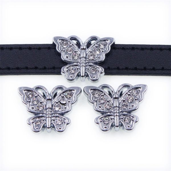 

new design crystal butterfly slide charms silver color rhinestone insect sliders for 10mm bracelet wristband diy jewelry making, Bronze;silver