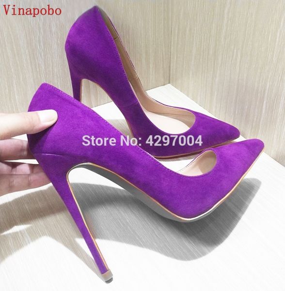 

vinapobo suede pointed toe stiletto heels dress pumps shallow slip-on 12cm ultra high heel wedding shoes purple yellow blue red, Black