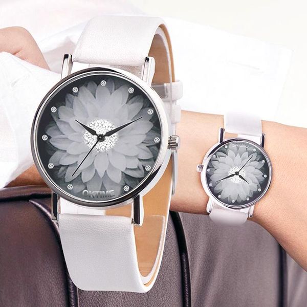 

girls waterproof quartz watch women rhinestone flower print dial wristwatch leather quartz watches vintage style girl watch, Slivery;brown