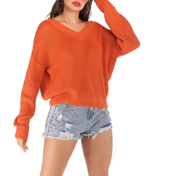 

2019 кашемировый вязаный свитер женские пуловеры v-образным вырезом осень тонкие основные женские свитера корейский стиль slim fit оранжевый, White;black