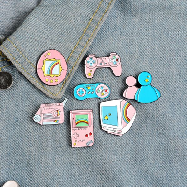 

pink game enamel pins vintage display gashapon gamepad brooch lapel pin shirt bag old-school badge fun jewelry gift friend, Gray