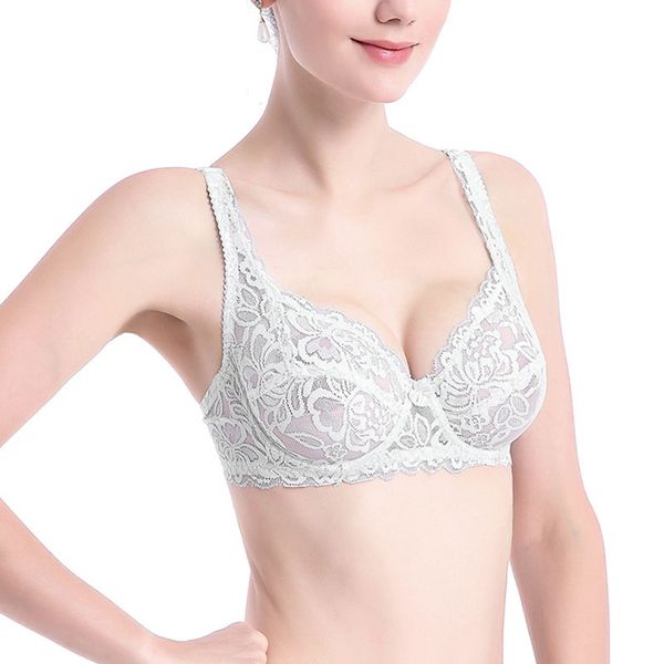 

women lace ultra-thin bra push up 3/4 cup hook-and- eye breathable transparent bra lingerie underwear white black, Red;black