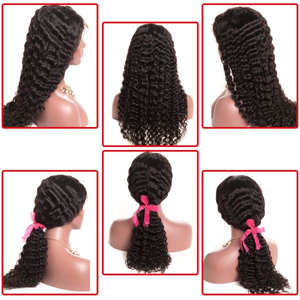 

rxy wholesale deep curly peruvian human hair lace front wig 150% density 13x6 lace frontal wigs for black women glueless lace wigs 10-26inch, Black;brown