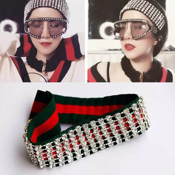 

2 Colors Luxury Striped Hair Bands Full Rhinestone Elastic Headband Designer Headband Bandana Headbands Gifts for Women