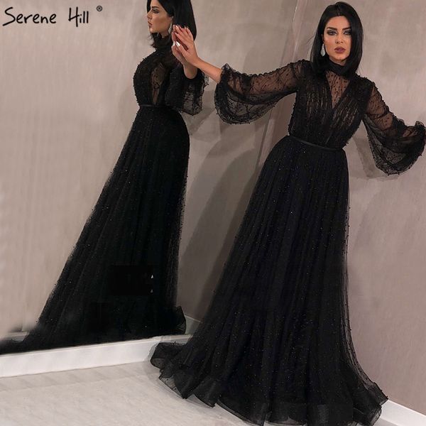 

black peach pearls beach tulle evening dresses 2019 latest design long sleeves evening gowns serene hill la60835, White;black
