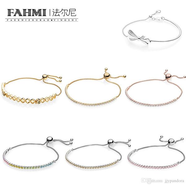 

fahmi 100% 925 sterling silver pink glitter string bracelet rainbow sparkling bracelet diy ladies charm birthday gift jewelry ing, Black