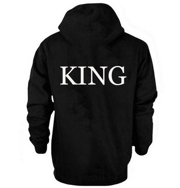 

autumn and winter king queen lettered printed hooded fleece long-sleeve couple's hoodie, Black