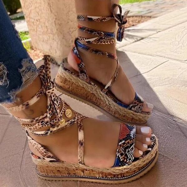 

цветочные этнические сандалии лета женщин змейки печати вскользь lace up женская обувь пляжа ladies плюс размер сандалии y200702, Black