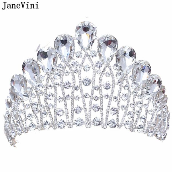 

janevini luxury rhinestone white wedding crowns princess pageant headband bridal jewelry tiaras fashion wedding hair accessories, Golden;white