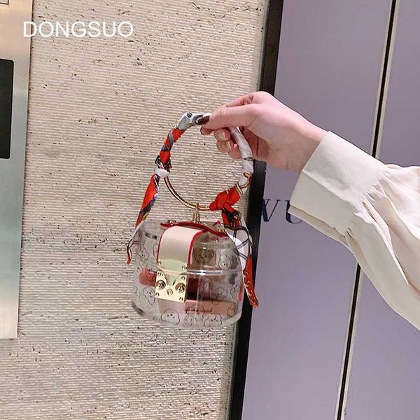 

women small round totes bag circle transparent clear box bag bucket print letter bear evening party handbag 2020 new fashion