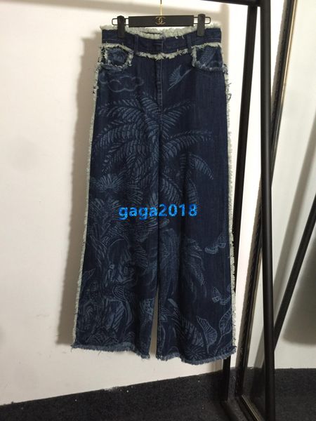 

high end женщины девушки джинсовые брюки джинсы повседневные старинные цветочные мотивы расслабленные свободные широкие брюки milano взлетно, Blue