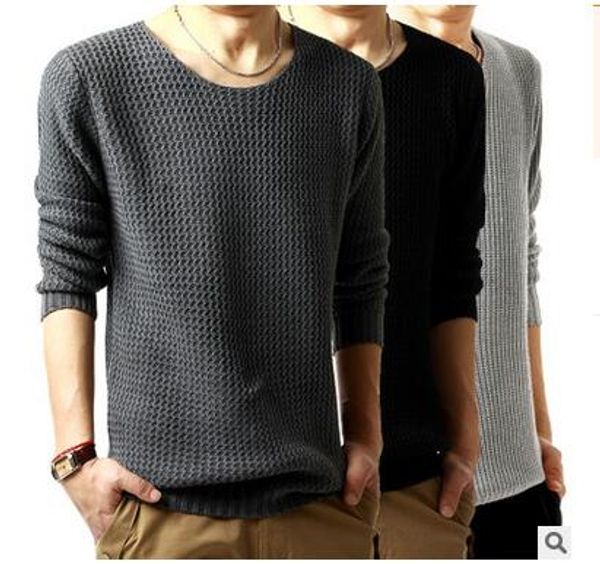 

men 's autumn and winter thick round neck men' s sweaters long - sleeved men knit sweaters, White;black