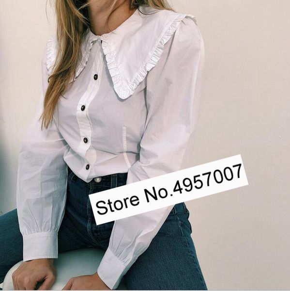 

elfbop ladies lapel stripe/solid white blouse feature ruffled detail