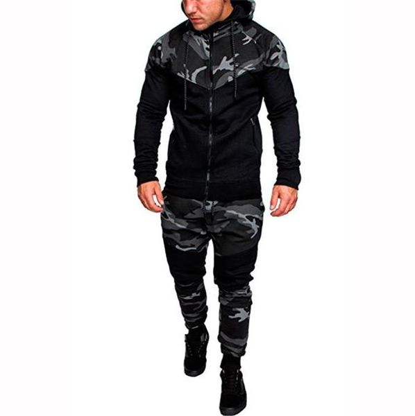 

mens fashion hooded tracksuits camouflage designer panelled hoodies pants 2pcs clothing sets pullover outfits mens clothing, Gray