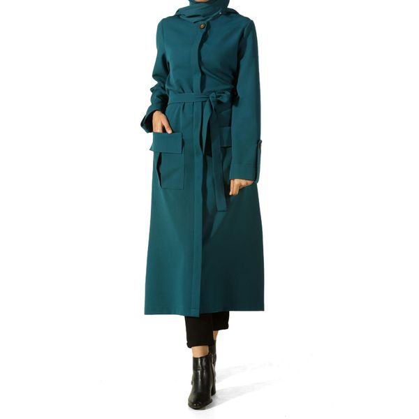 

belted trench coat with pocket, Tan;black