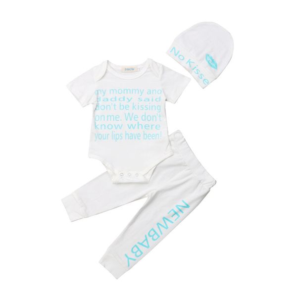 

newborn toddler baby boys clothes geometry pants hat letter print round neck short sleeve bodysuit 3pcs kids autumn outfits, White