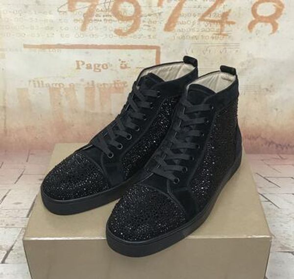

2019 luxury designer rhinestone leisure flats popular perfect high red bottom sneakers shoes for women,men casual walking party wedding, Black