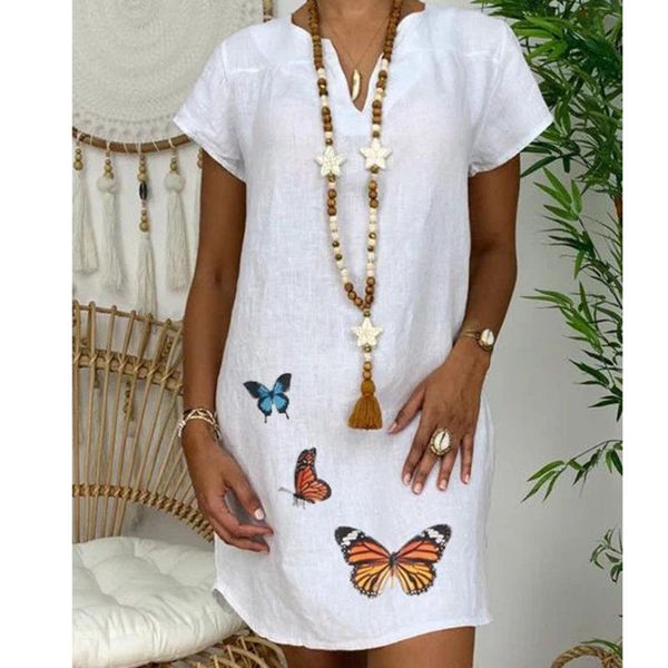 

women summer dress loose beachwear sundress casual v-neck butterfly print short sleeve peplum dress for women vestidos plus size, Black;gray
