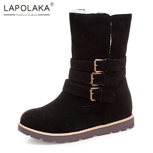 

lapolaka 2020 dropship slip on casual platform ankle boots woman shoes add fur warm winter snow boots female shoes women boot, Black