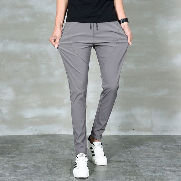 

mens designer summer sports pants quick dry sweatpants elastic slim versatile chinos trousers, Black