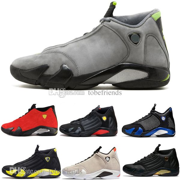 

with box men basketball shoes 14 14s reverse gold red candy cane last sblack toe desert sand thunder dmp suede sports sneakers 7-13