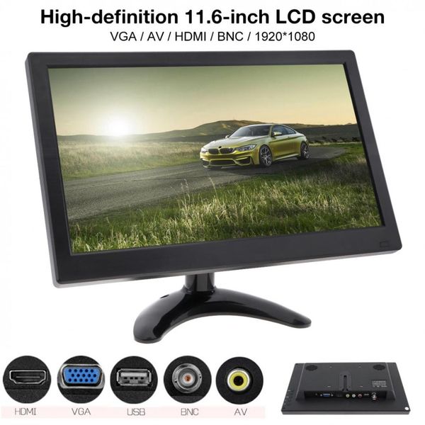 

11.6 inch hd 1920x1080 ips tft lcd color monitor mini tv computer mp5 player 2 channel video input security speaker av bnc vga car