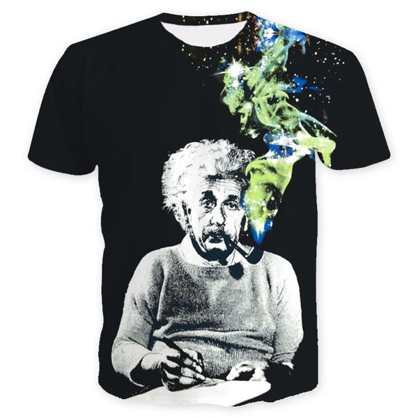 

2019 summer new european & american fashion 3d printing einstein green smoke short sleeve funny t shirt men 3d shirts hip hop, White;black