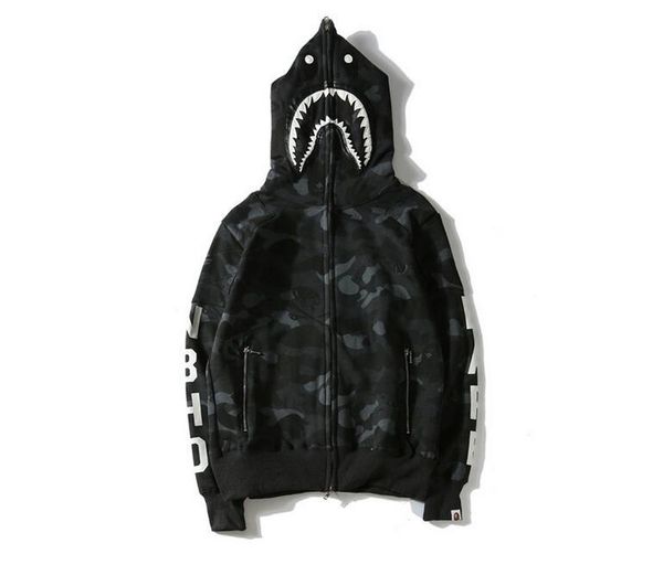 

новый tide brand retro shark head алмазного шипованный с капюшоном свитер пары личностных street dark wind fashion jacket tops, Black