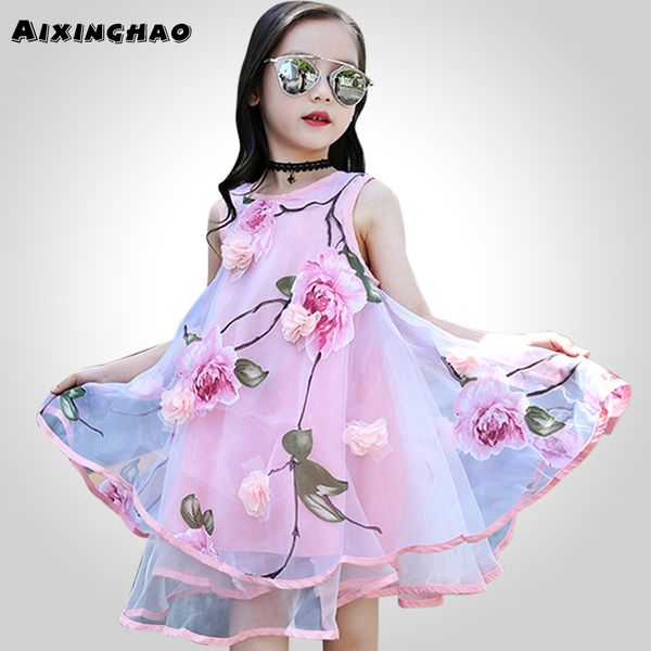 

aixinghao girls dress summer dress girls teenage floral beach sundress dress for girls flower 8 10 12 year kids teen clothes t200624, Red;yellow