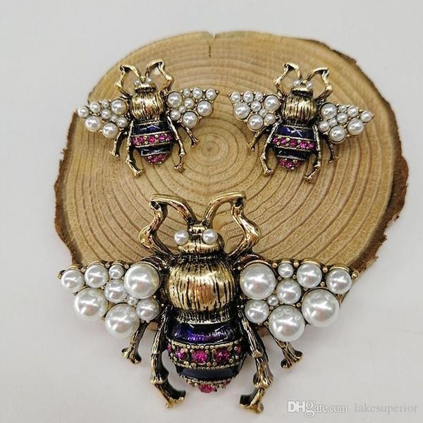 

женщины rhinestone pearl bee винтажная брошь металла насекомых bee брошь костюм отворотом pin подарка ювелирных изделий способа для любви, Gray
