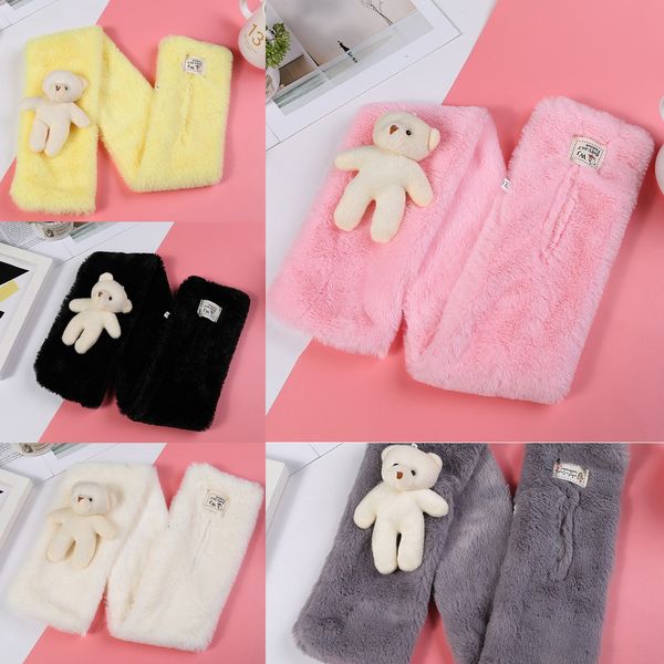 

children's set and wo plush bear children's scarf scarf set men's and women's plush bear, Red;brown