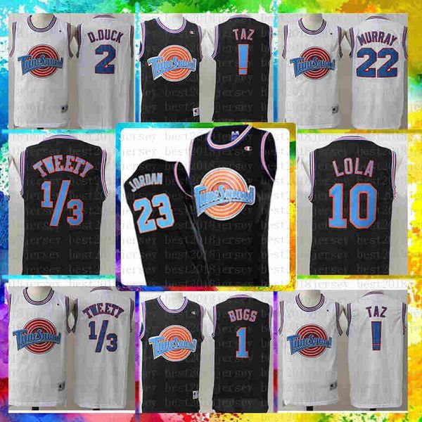 

balck taz 1/3 tweety tune squad space 2 jam 1 bugs bunny movie jersey michael 23 jd 22 bill murray 10 lola 2 d.duck basketball jersey ncaa, Black