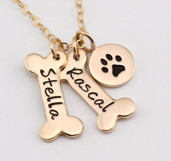 

name necklace dog necklace initial pet print for gift jewelry dog personalized bone charm, Silver
