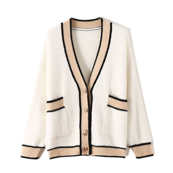 

2019 new women sweaters luxury loose designer women sweater v-neck fashion cardigan mane pocket woman embroidery sweater knit size s-l, White;black