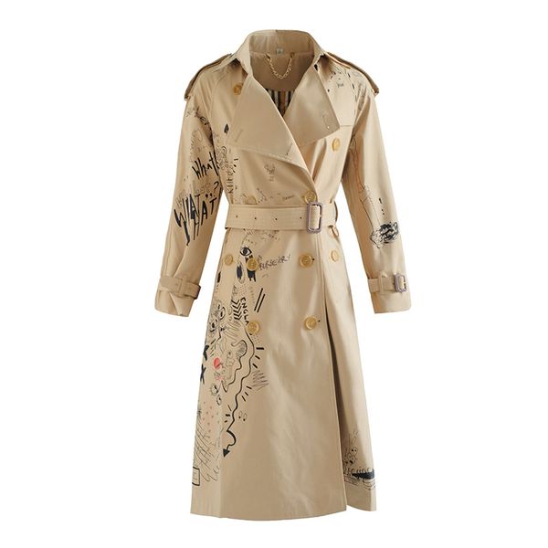 

fall and winter 2009 new windshield woman kaki printed temperament laces with slender mid-long jacket over knee receiving waist, Tan;black