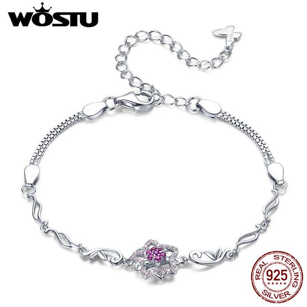 

wostu мода 100% стерлингового серебра 925 пять лепесток розовый peach blossom chain link браслеты привлекательный подлинные ювелирные издели, Silver