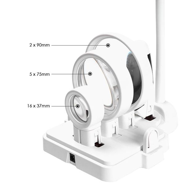 Freeshipping EUA plug 3 Lente Área de Trabalho Multi-Funcional Repair 2.5X 5X 16X Welding Led Magnifier Abajur Loupe solda Ampliando Ferramenta