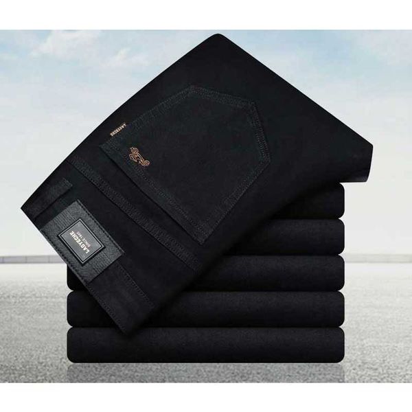 

spring new men's stretch straight slim spring pants men's pure black jeans korean business office straight trousers 2019, Blue