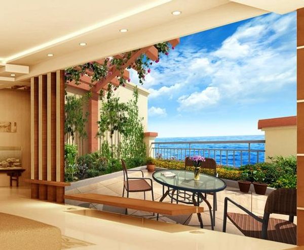 

high-end villa balcony mediterranean style mural modern living room wallpapers