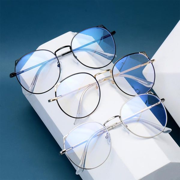 

1pc fashion round metal glasses frame can be equipped with other glasses computer anti blue light gaming, White;black