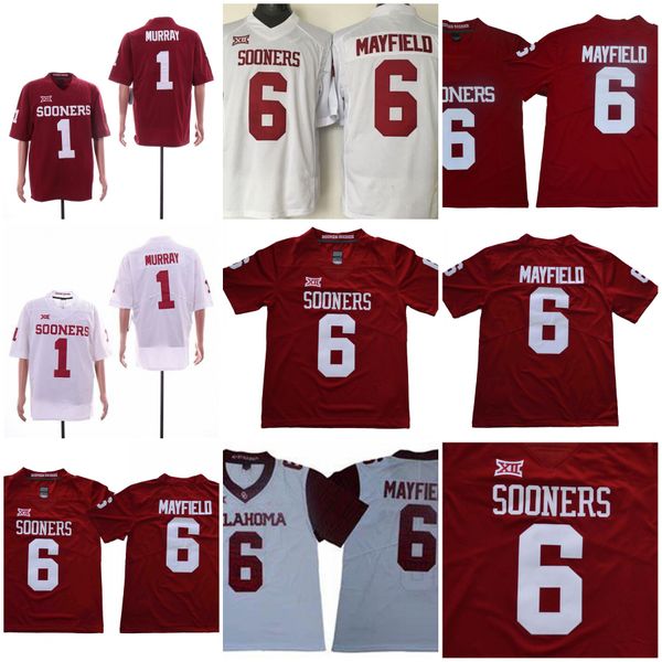

NCAA Oklahoma Sooners 6 Baker Mayfield Jersey 1 Kyler Murray Red White Limited Stitched College Football Jerseys 2019 Mens Cheap