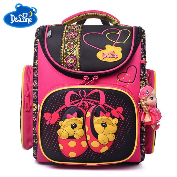 

new russia style girls school portfolio cartoon cute bear dog folded orthopedic backpack children primary school bags grade 1-5