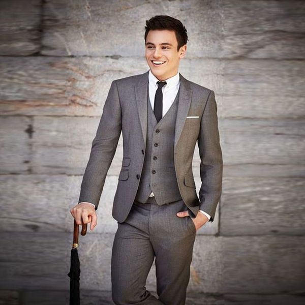 

men suits slim fit peaked lapel wedding suits for men with jacket vest and pants groom tuxedos three pieces blazers, Black;gray