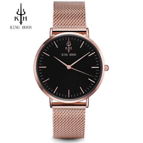 

king hoon luxury steel mesh women watch ladies ultra thin stainless steel band quartz wristwatch fashion female clock relogio, Slivery;brown