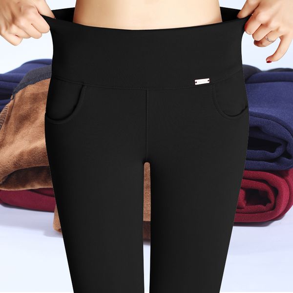 Compre Cintura Alta Invierno Mujeres Lapiz Pantalones Negro Azul