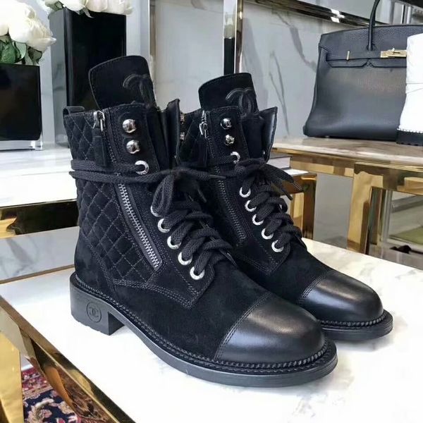 

woman winter fashion leather martin boots femal chunky heel handsome ankle boots femal lace up brand short boots, Black